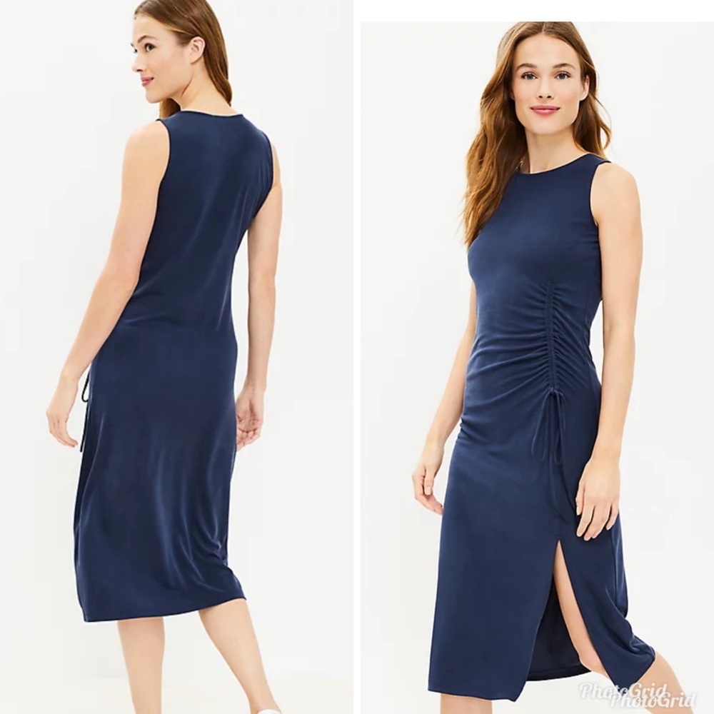 Lou & Grey Cinched Ruched Dress dark blue XXL. See all photos for measurements
